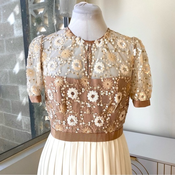 Self-Portrait “Flower Sequin Pleated Maxi Dress, Sz US 6 / UK 10, NWT - Perfect - Picture 5 of 16